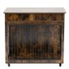 Dog Crate Furniture, Wooden Dog House, Decorative Dog Kennel with Drawer, Indoor Pet Crate End Table for Small Dog, Steel-Tube Dog Cage, Chew-Proof, R